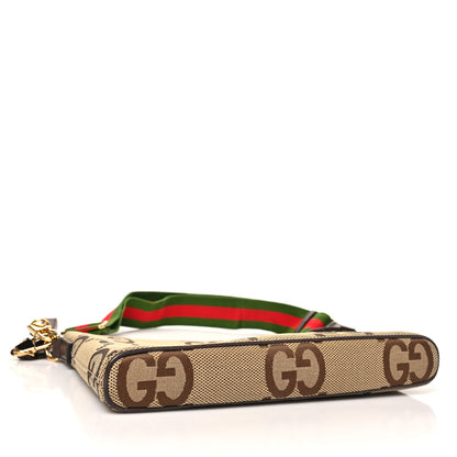 Gucci Monogram Jumbo GG Textured Dollar Calfskin Web Wristlet Messenger Bag Camel Ebony New Acero 4 of 9