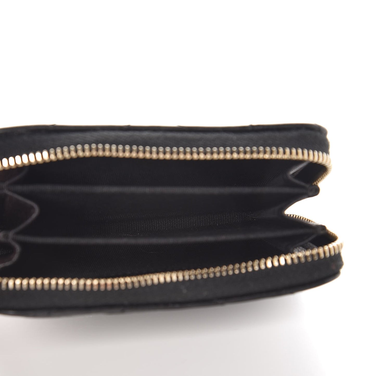 Calfskin Chevron Quilted Zip Around Coin Purse Black
