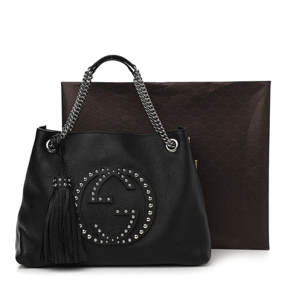 Gucci Pebbled Calfskin Studded Medium Soho Chain Shoulder Bag Black 11 of 11