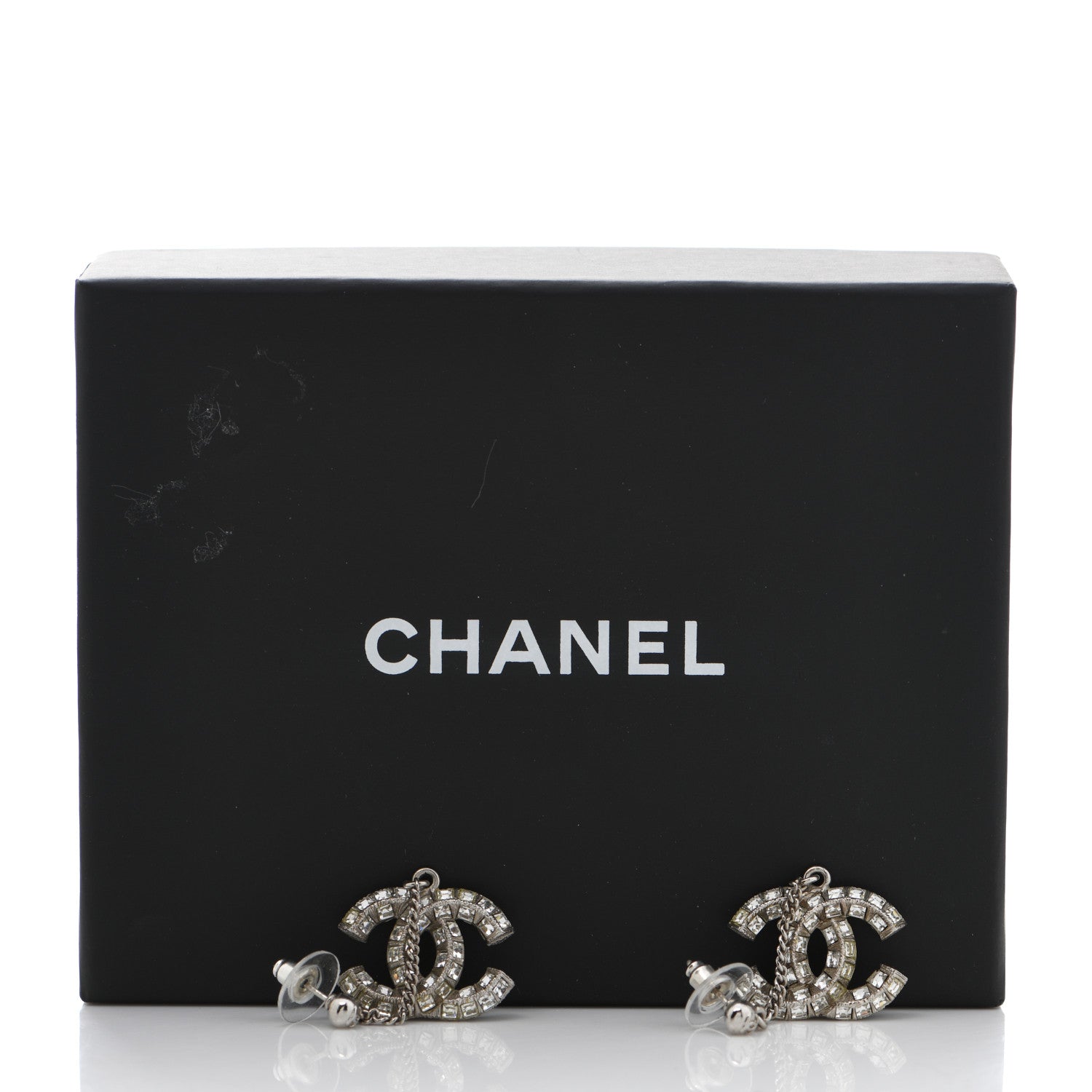 Chanel Baguette Crystal CC Drop Earrings Silver 5 of 5