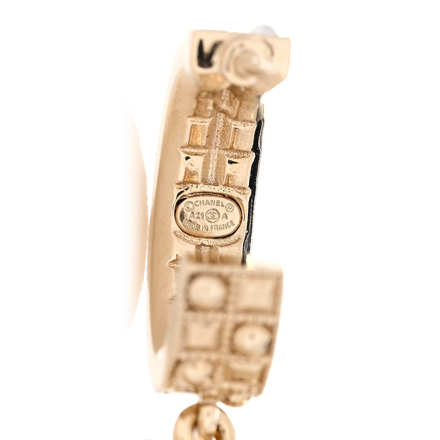 Chanel Crystal Pearl CC Hoop Drop Earrings Gold 4 of 5
