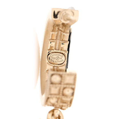 Chanel Crystal Pearl CC Hoop Drop Earrings Gold 4 of 5