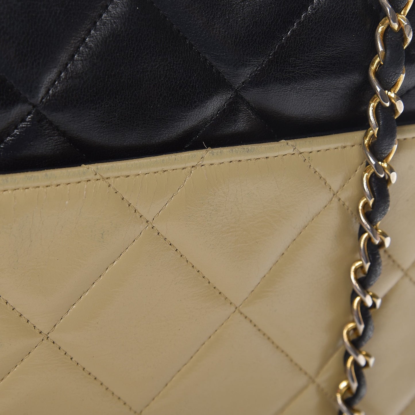 Lambskin Quilted Bi-Color Flap Beige Black