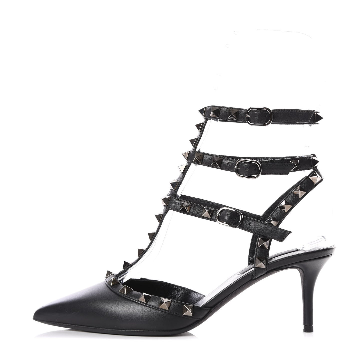 Nappa Rockstud Ankle Strap Low Heel Pumps 37 Black