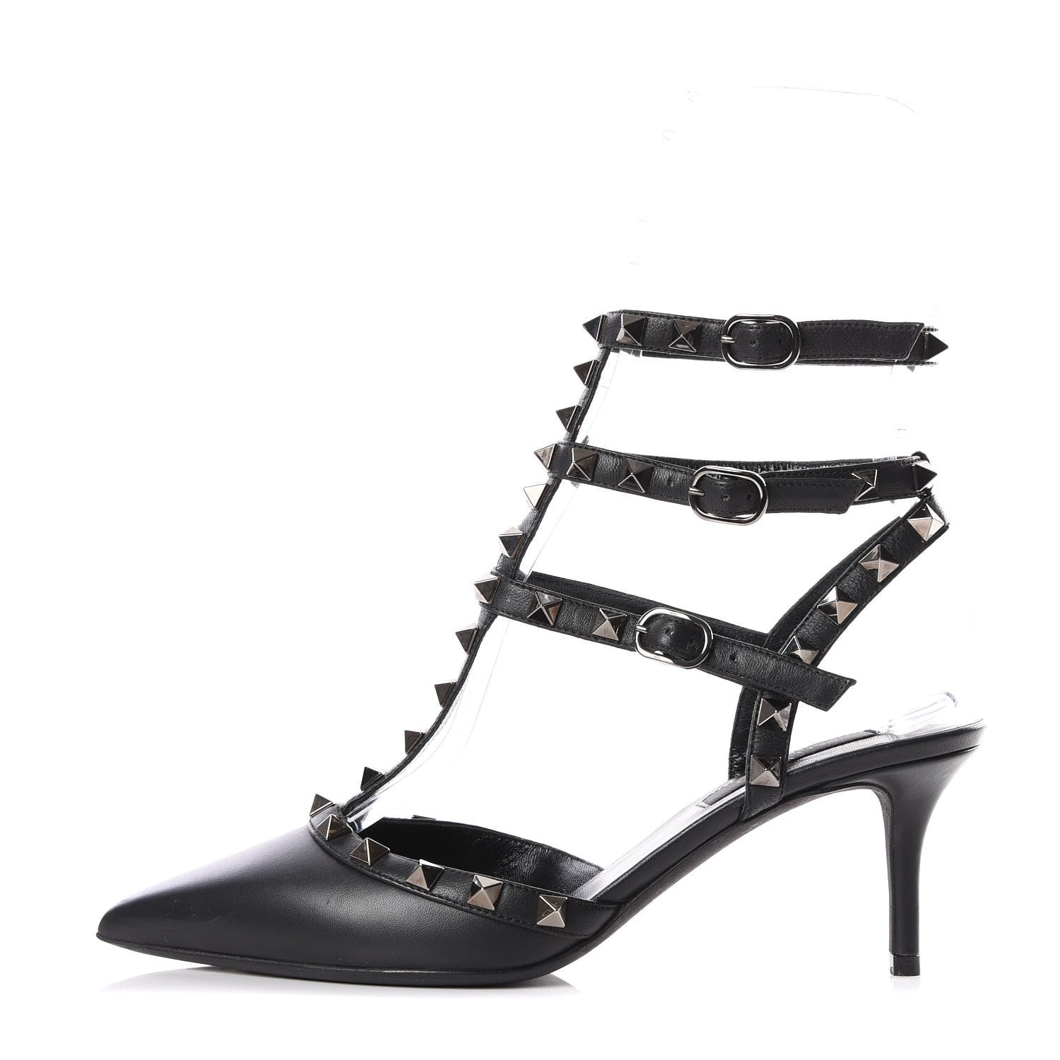Valentino Garavani Nappa Rockstud Ankle Strap Low Heel Pumps 37 Black 1 of 7