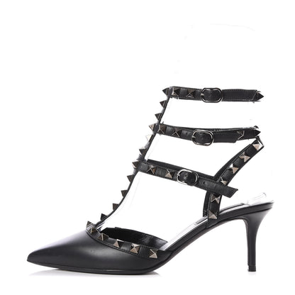 Valentino Garavani Nappa Rockstud Ankle Strap Low Heel Pumps 37 Black 1 of 7