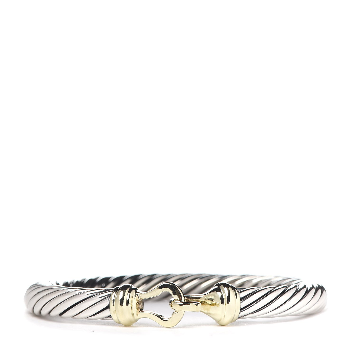 Sterling Silver 14K Yellow Gold 7mm Cable Classic Buckle Bracelet