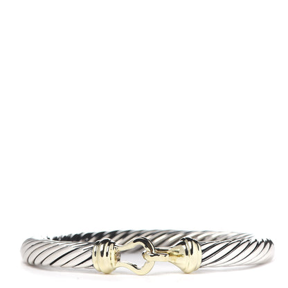 David Yurman Sterling Silver 14K Yellow Gold 7mm Cable Classic Buckle Bracelet 1 of 6