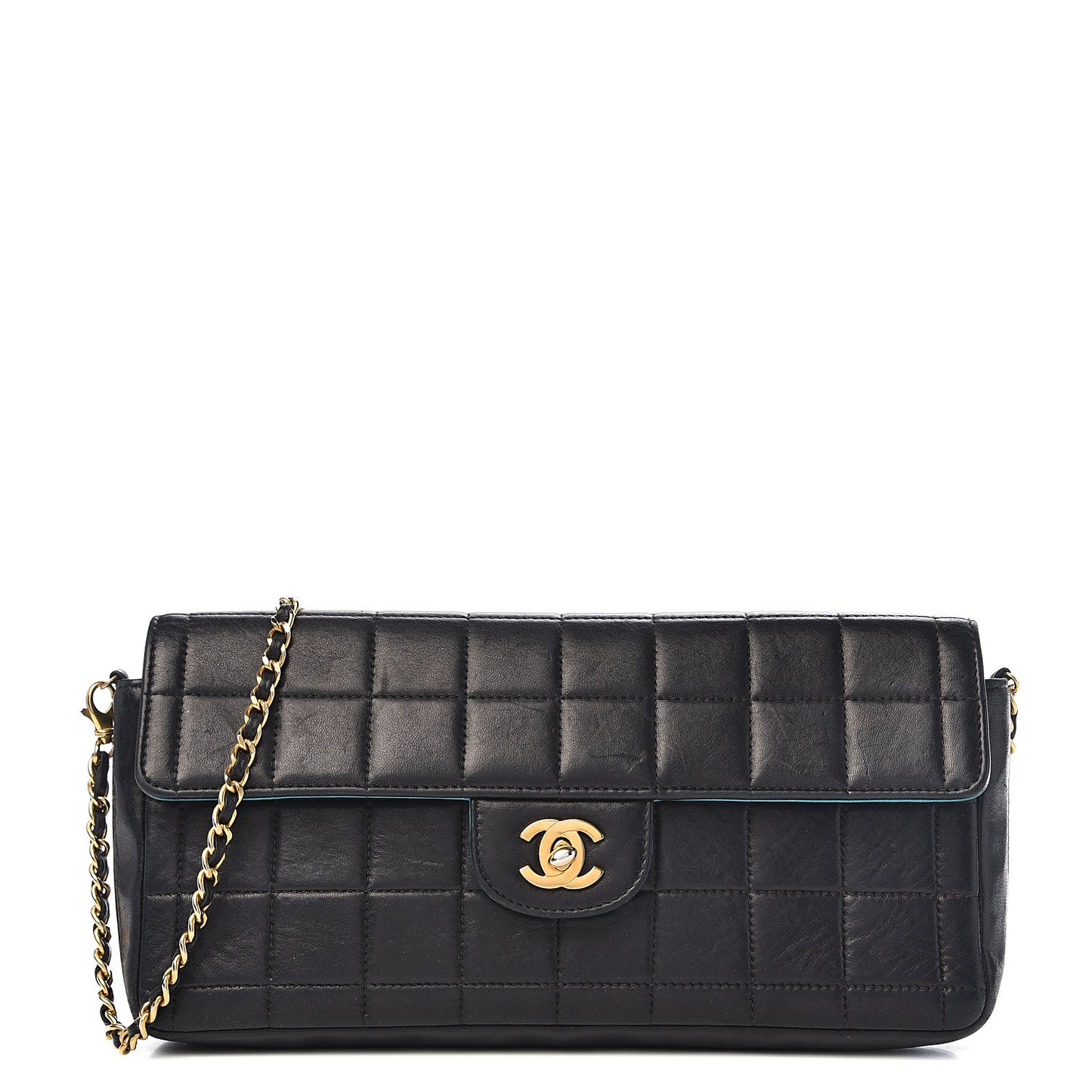 Lambskin Quilted East West Chocolate Bar Flap Navy