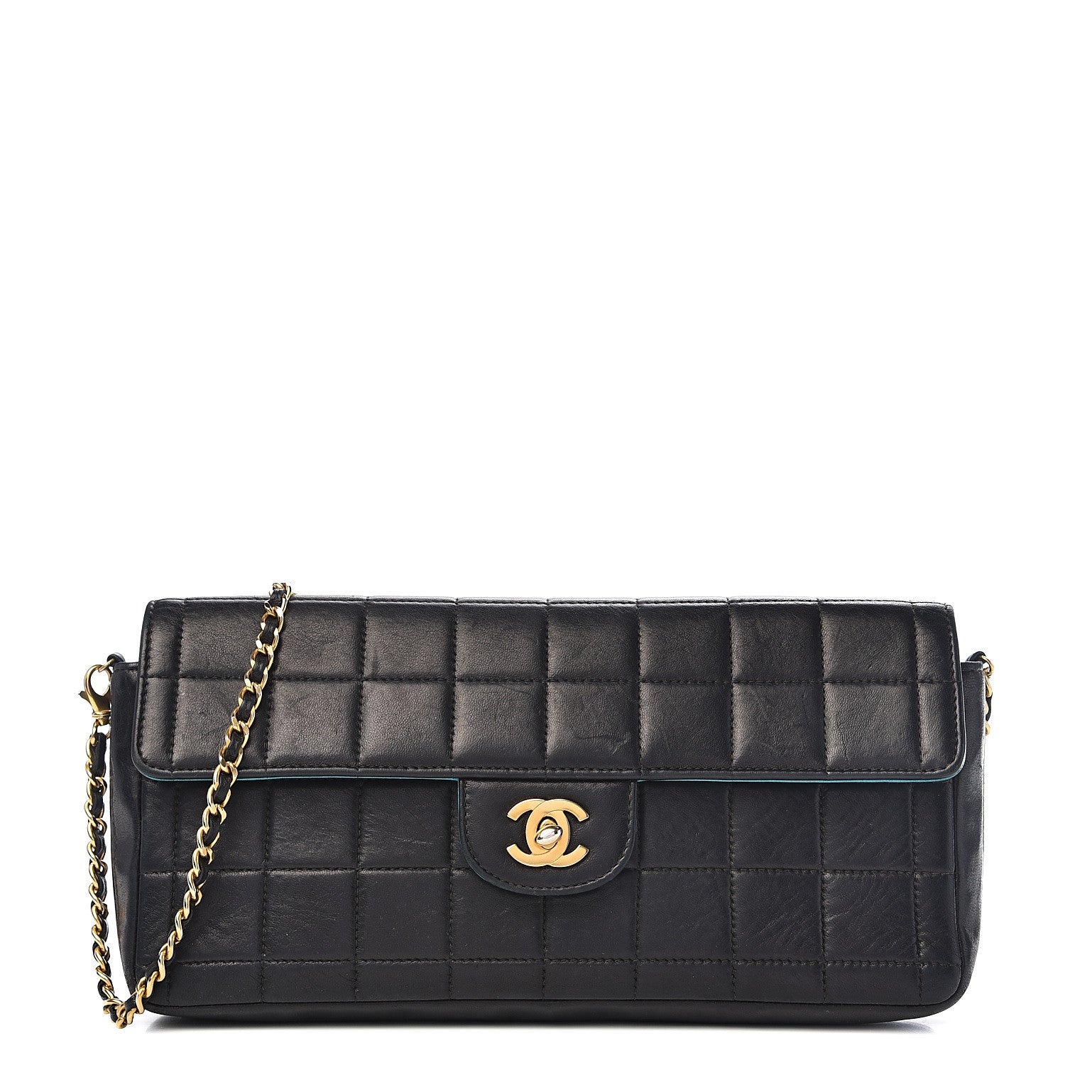 Chanel Lambskin Quilted East West Chocolate Bar Flap Navy 1 of 19