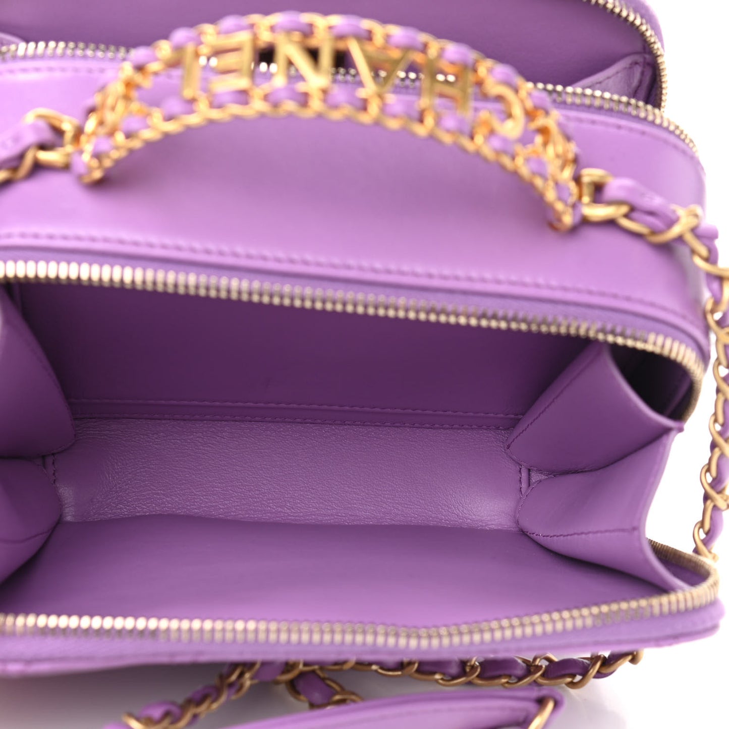 Lambskin Quilted Mini Pick Me Up Vanity Case Purple