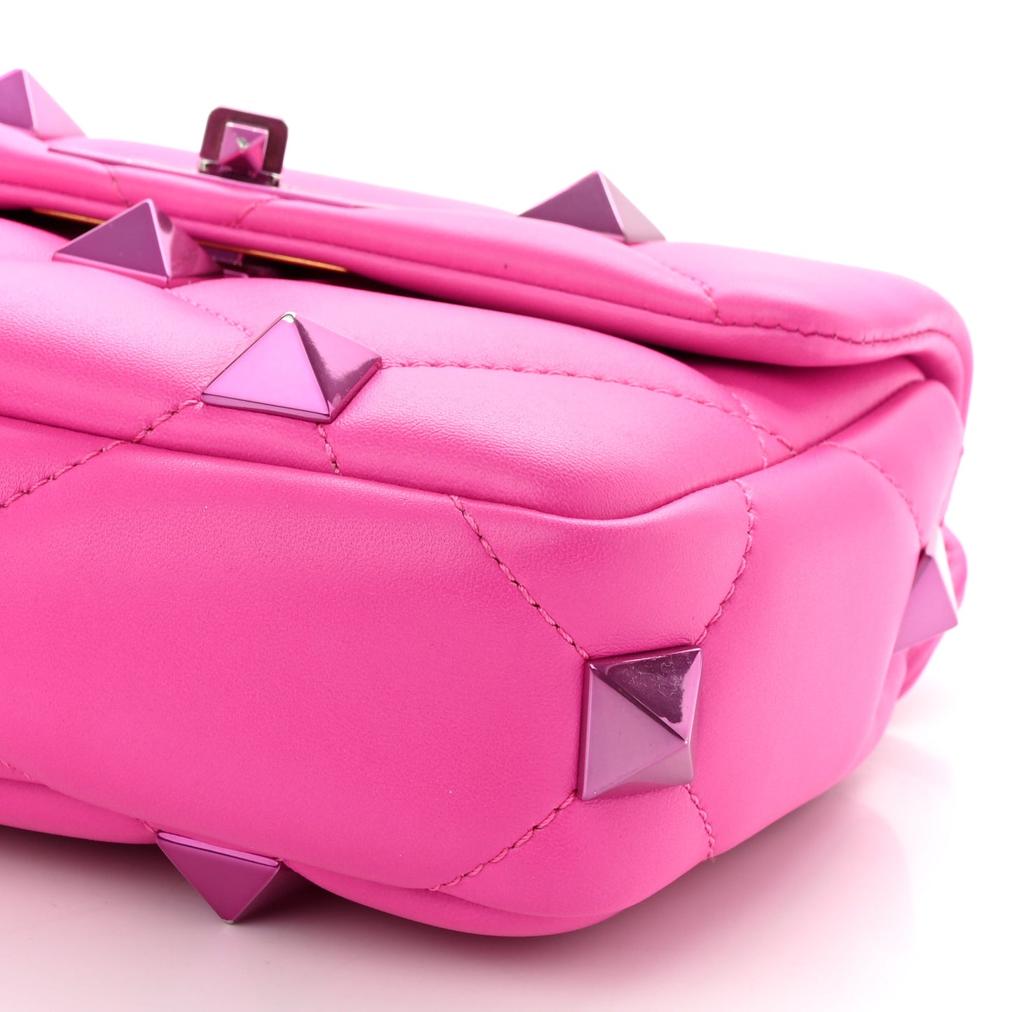 Nappa Lacquer Monochrome Small Roman Stud Shoulder Bag Pink PP