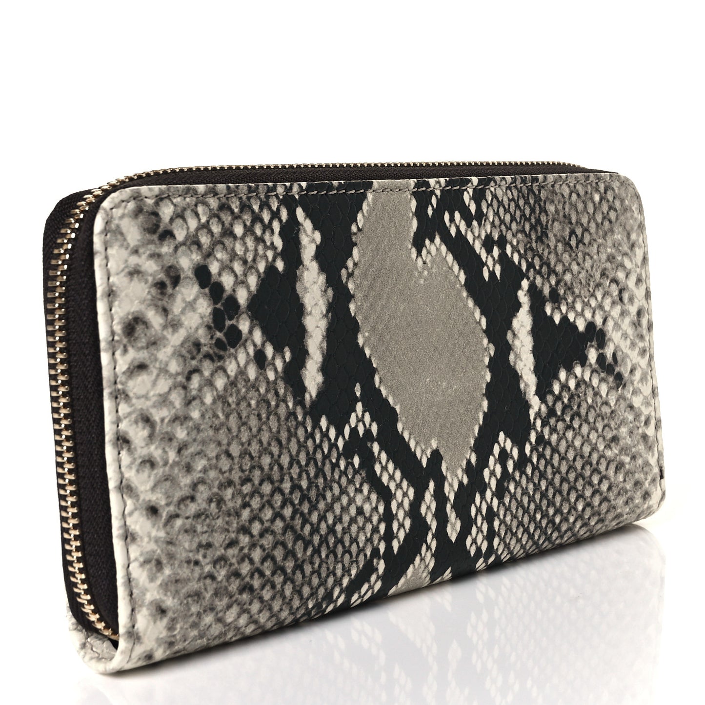 Snakeskin Embossed Zip Around Wallet Black White