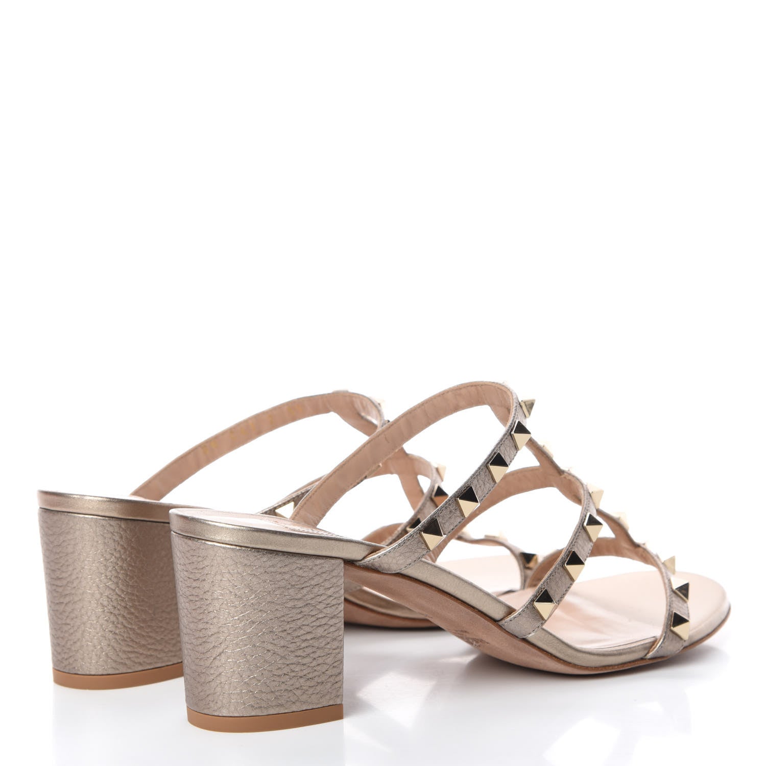 Valentino Garavani Metallic Pebbled Calfskin Rockstud 60mm Caged Slide Sandals 39 Skin 4 of 11