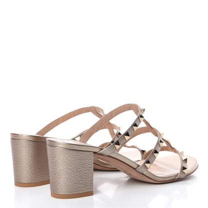 Valentino Garavani Metallic Pebbled Calfskin Rockstud 60mm Caged Slide Sandals 39 Skin 4 of 11