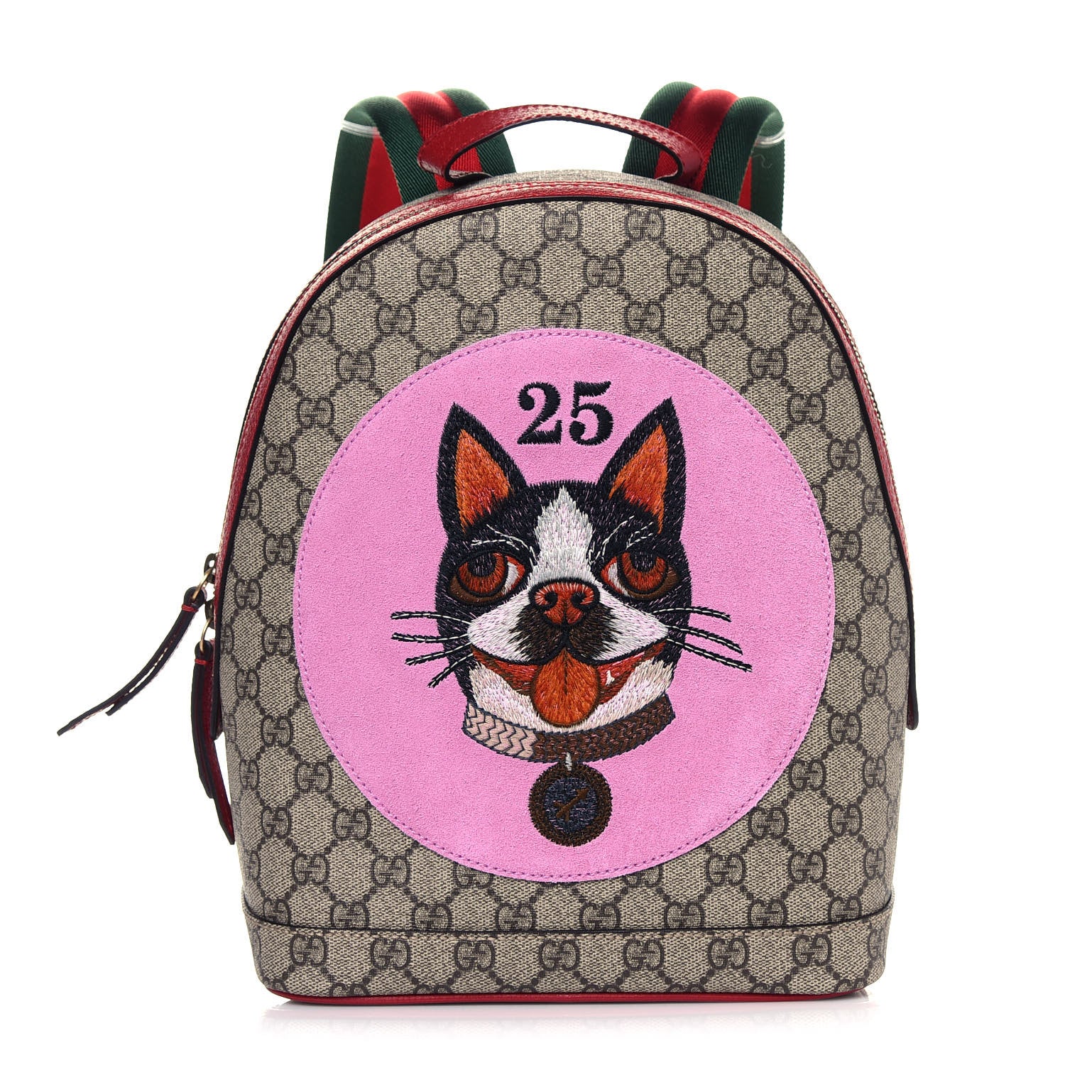 Gucci GG Supreme Monogram Web Bosco Patch Dome Backpack Beige Malva Hibiscus Red 1 of 13