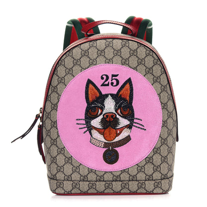 Gucci GG Supreme Monogram Web Bosco Patch Dome Backpack Beige Malva Hibiscus Red 1 of 13