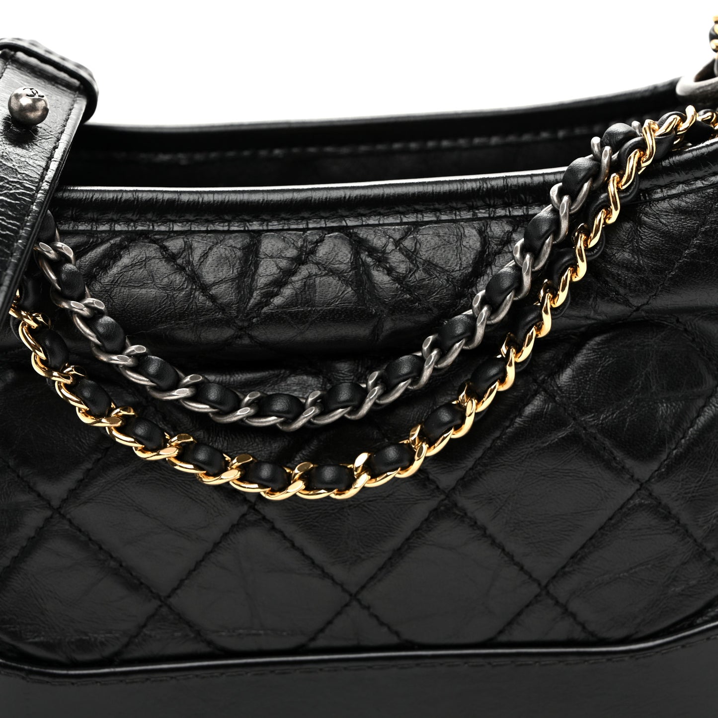 Aged Calfskin Quilted Small Gabrielle Hobo Black