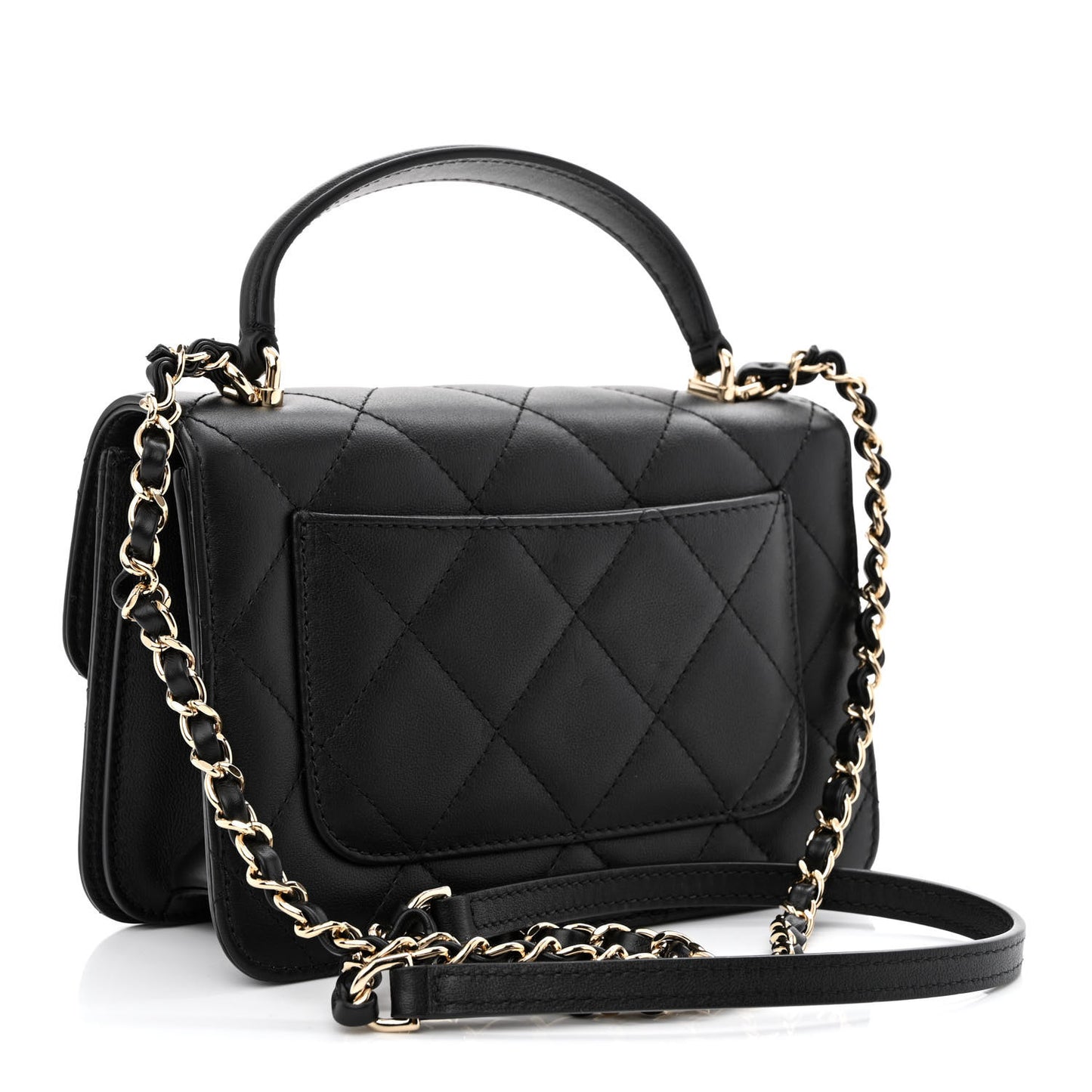 Calfskin Quilted Small Top Handle Flap Black