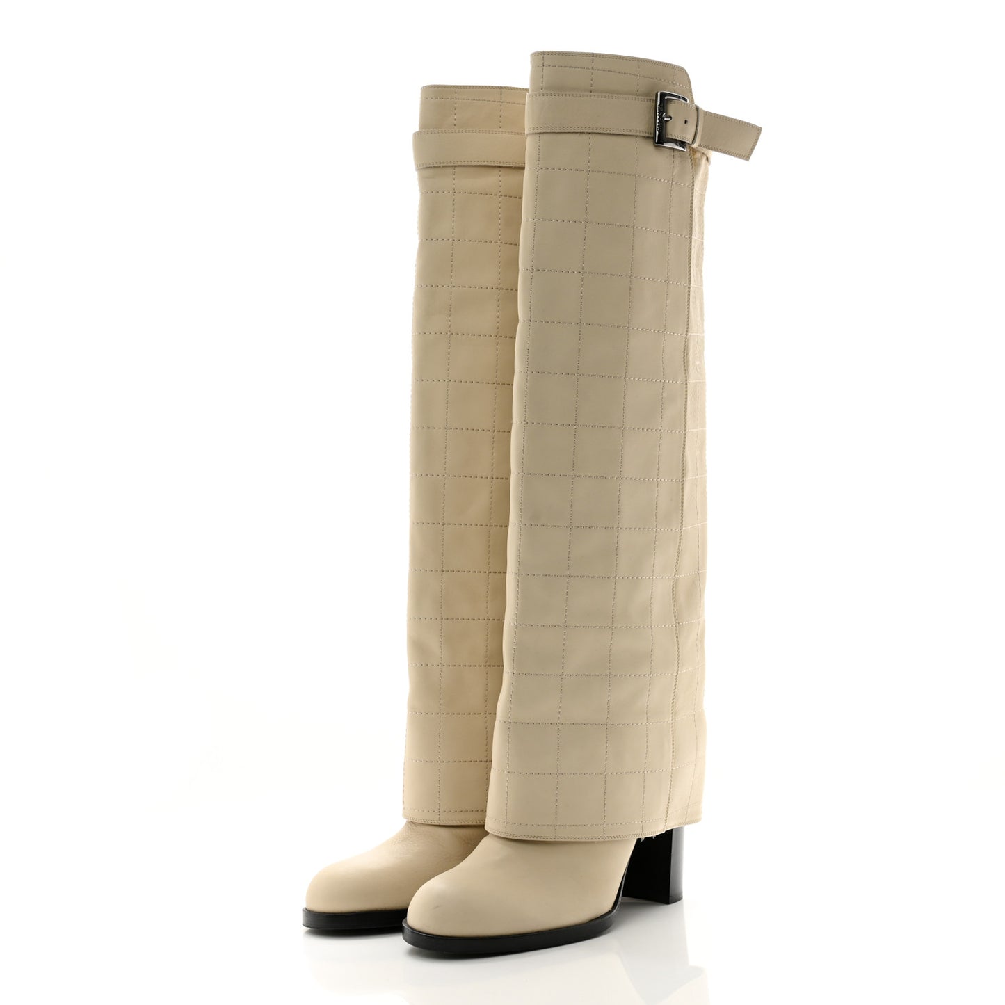 Lambskin Quilted Chocolate Bar High Boots 39 Ivory