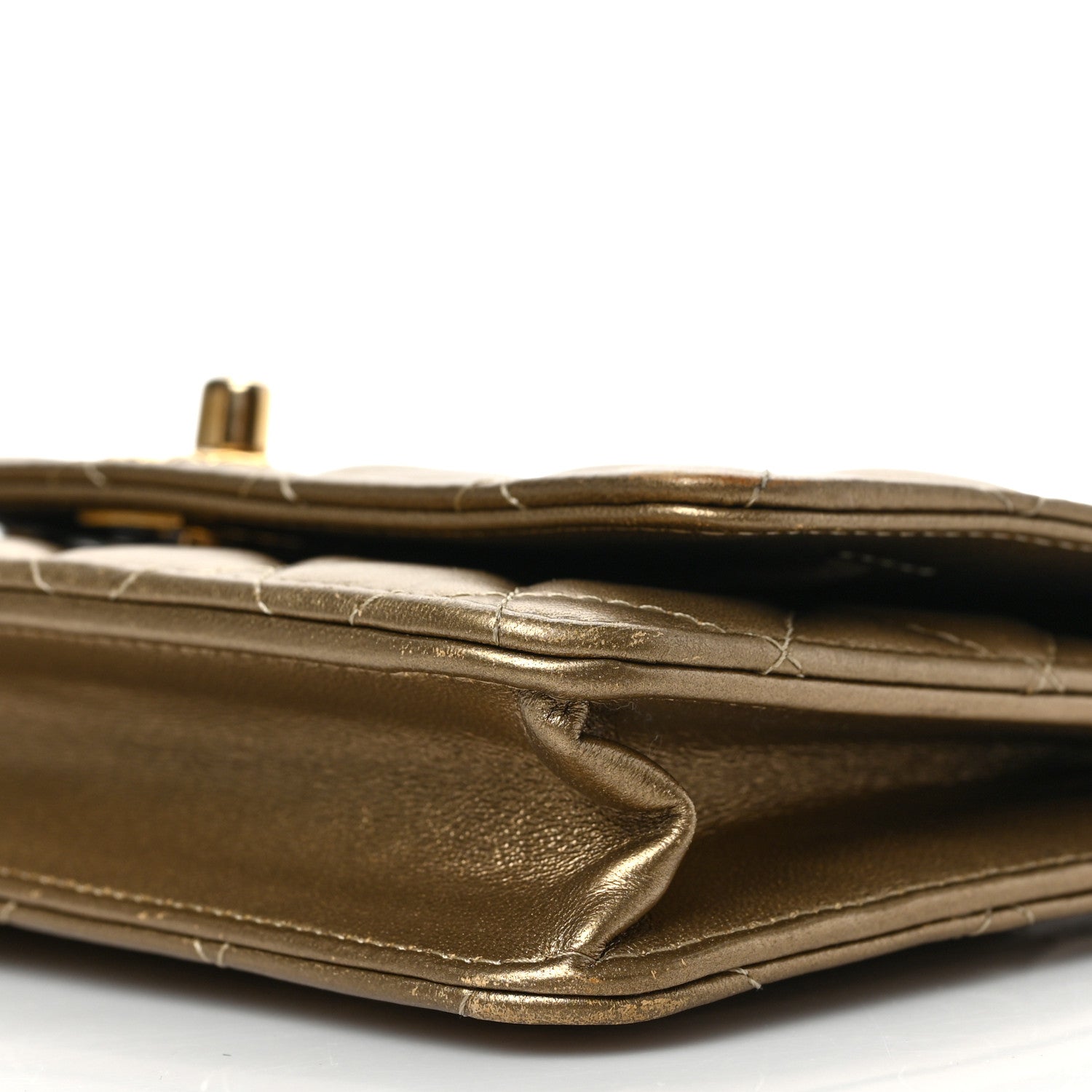 Chanel Metallic Lambskin Quilted CC Wallet On Chain WOC Gold 9 of 9