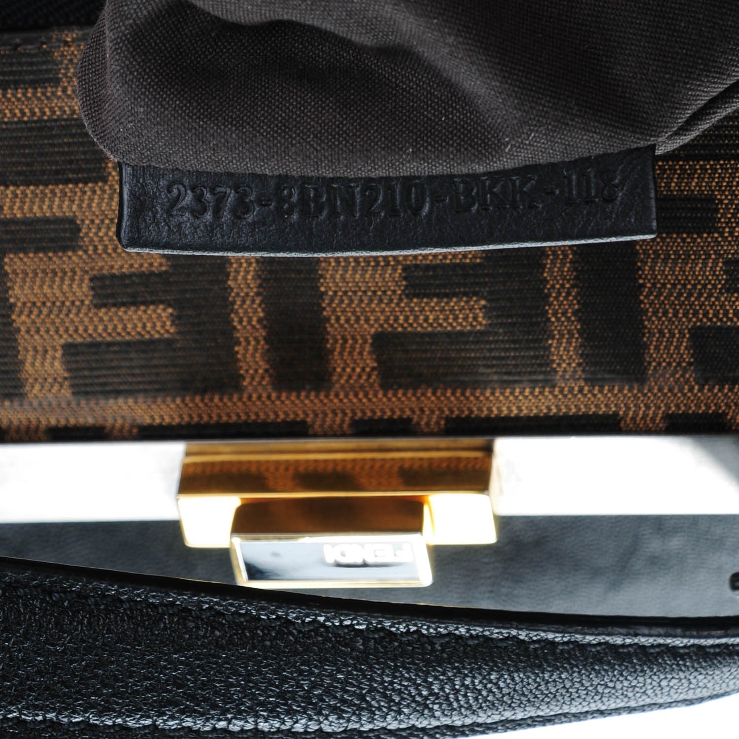 Fendi Goatskin Zucca Large Peekaboo Iconic Satchel Black Tobacco 7 of 9