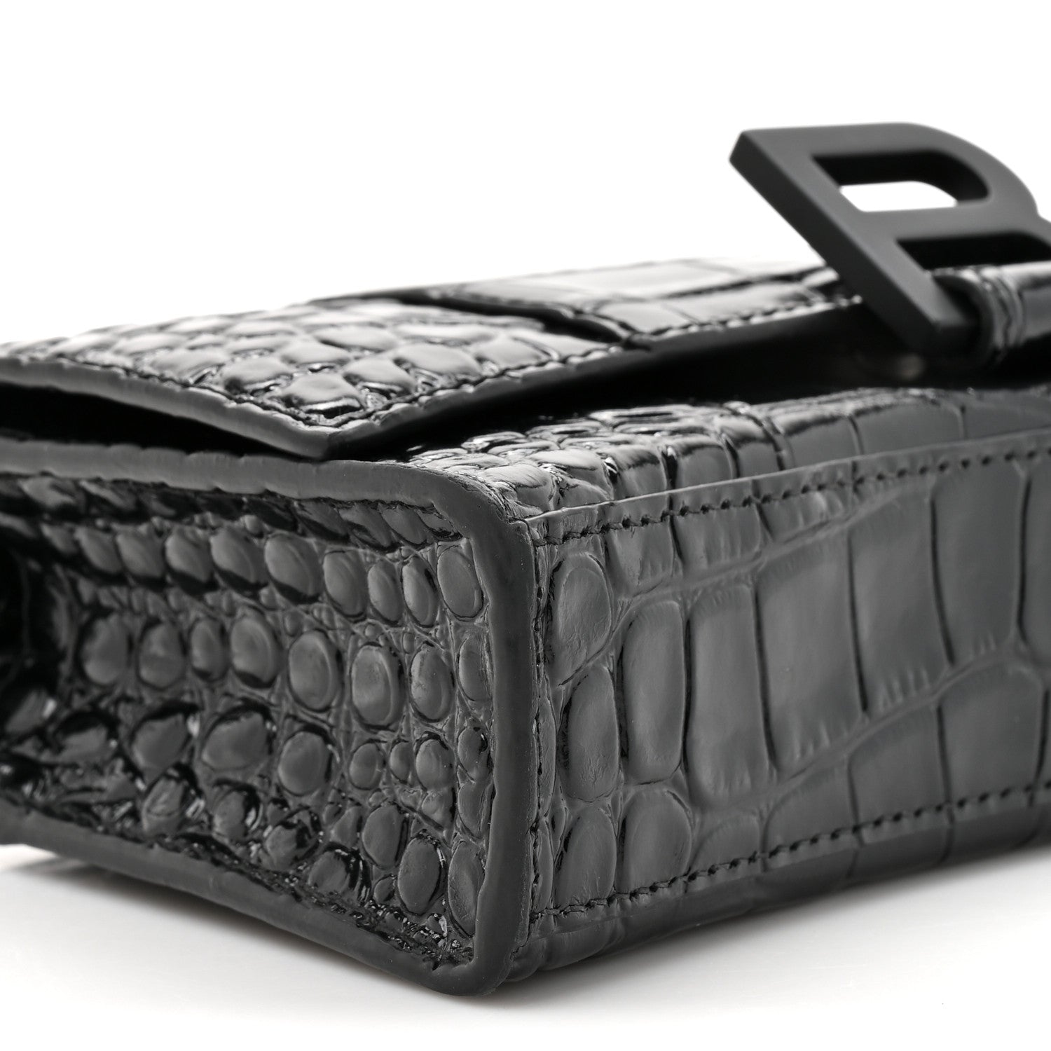 Balenciaga Shiny Calfskin Monochrome Crocodile Embossed Hourglass Chain Bag Black 19 of 23
