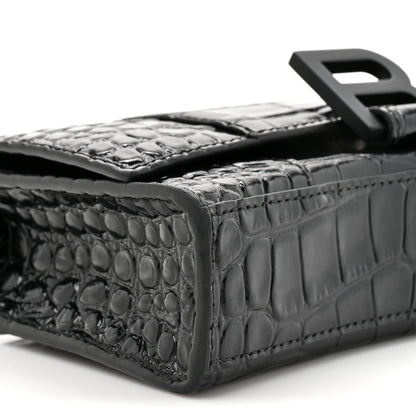 Balenciaga Shiny Calfskin Monochrome Crocodile Embossed Hourglass Chain Bag Black 19 of 23