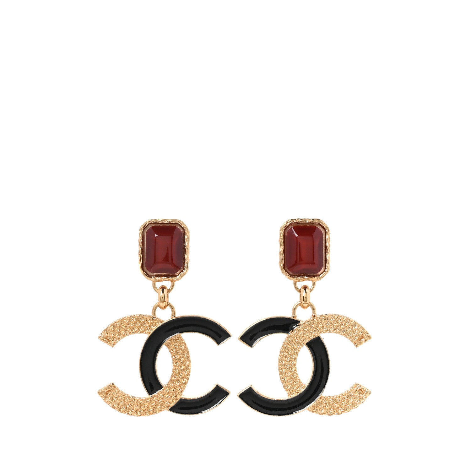 Chanel Metal Gripoix Enamel CC Drop Earring  Gold Black Red 1 of 5