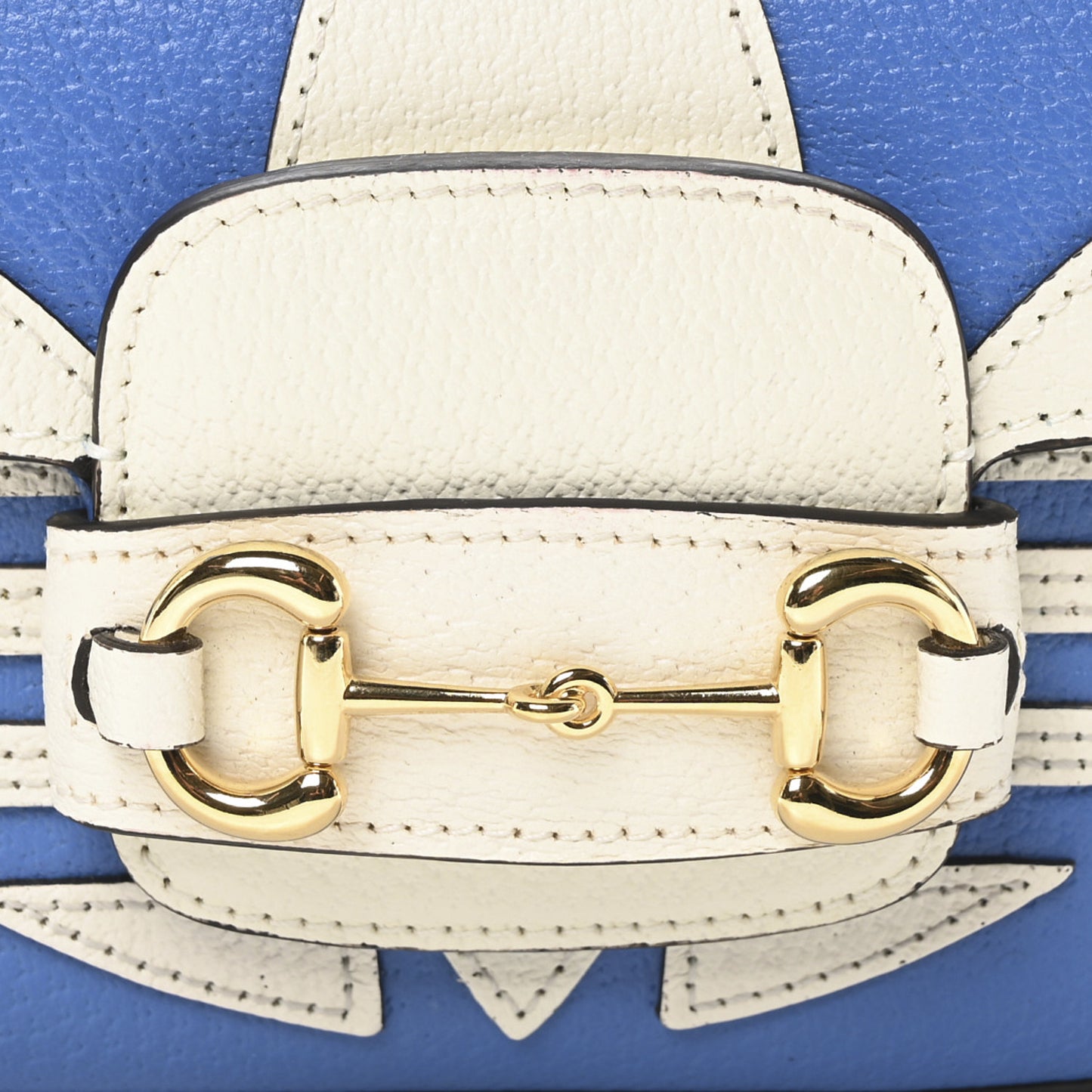 X ADIDAS Textured Dollar Calfskin Web Small Trefoil Horsebit 1955 Shoulder Bag Blue Off White