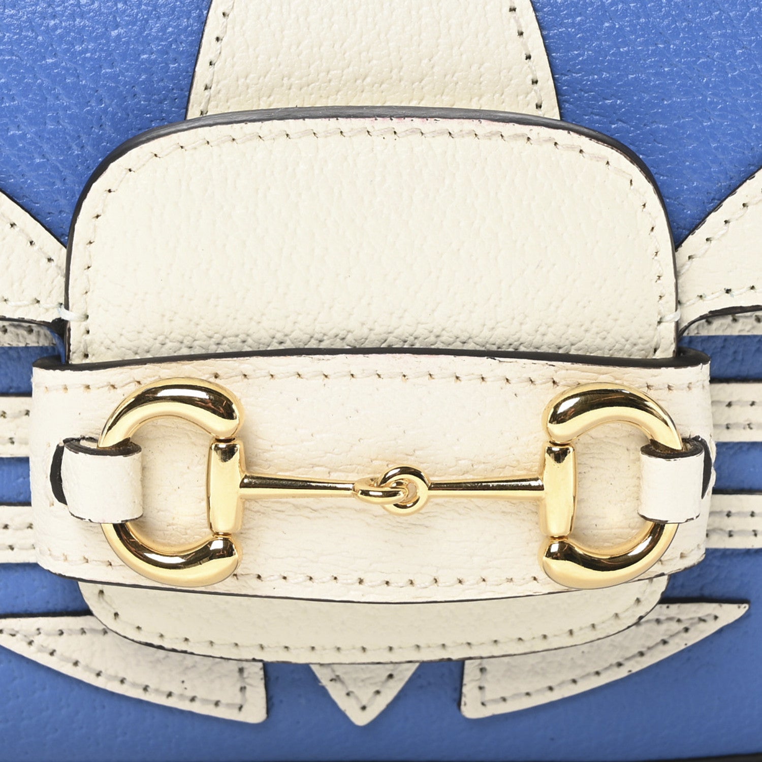 Gucci X ADIDAS Textured Dollar Calfskin Web Small Trefoil Horsebit 1955 Shoulder Bag Blue Off White 8 of 10