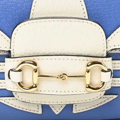 Gucci X ADIDAS Textured Dollar Calfskin Web Small Trefoil Horsebit 1955 Shoulder Bag Blue Off White 8 of 10