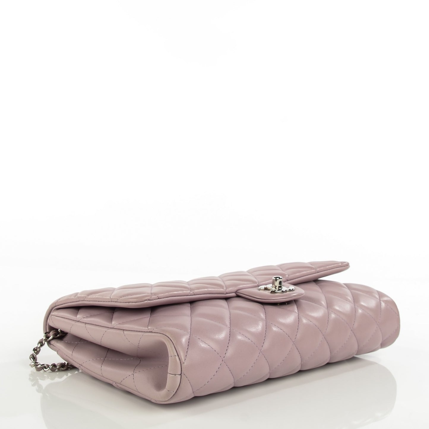 Lambskin Quilted Clutch With Chain Flap Lavender