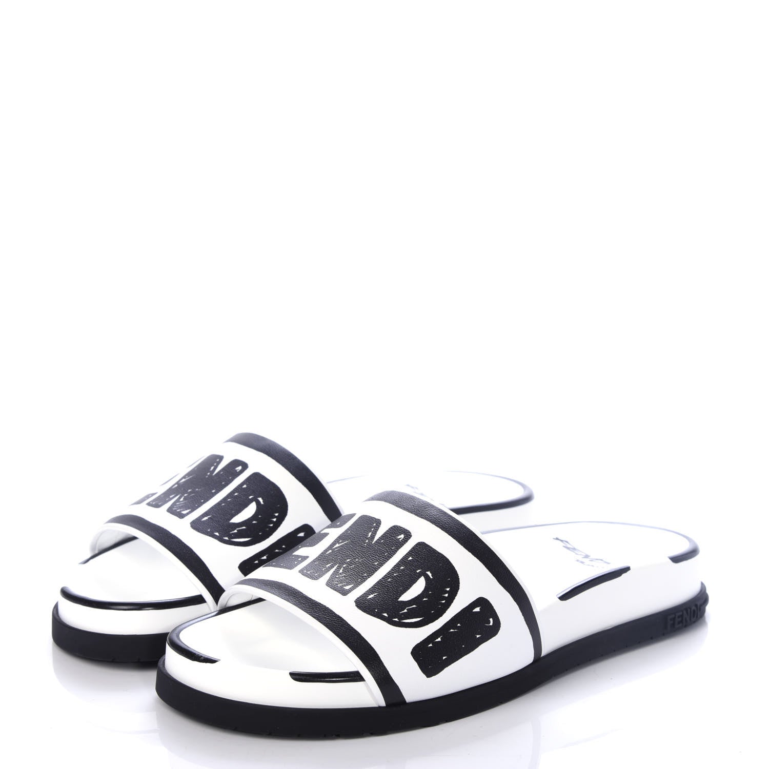 Fendi X JOSHUA VIDES Roma Calfskin Fussbetts Slide Sandals 35 Snow White Black 3 of 10