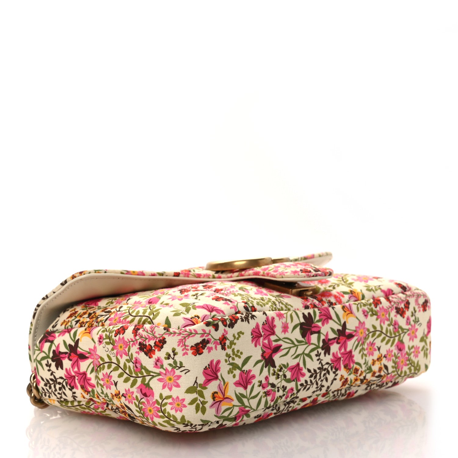 Gucci Cotton Calfskin Matelasse Floral Print Small GG Marmont