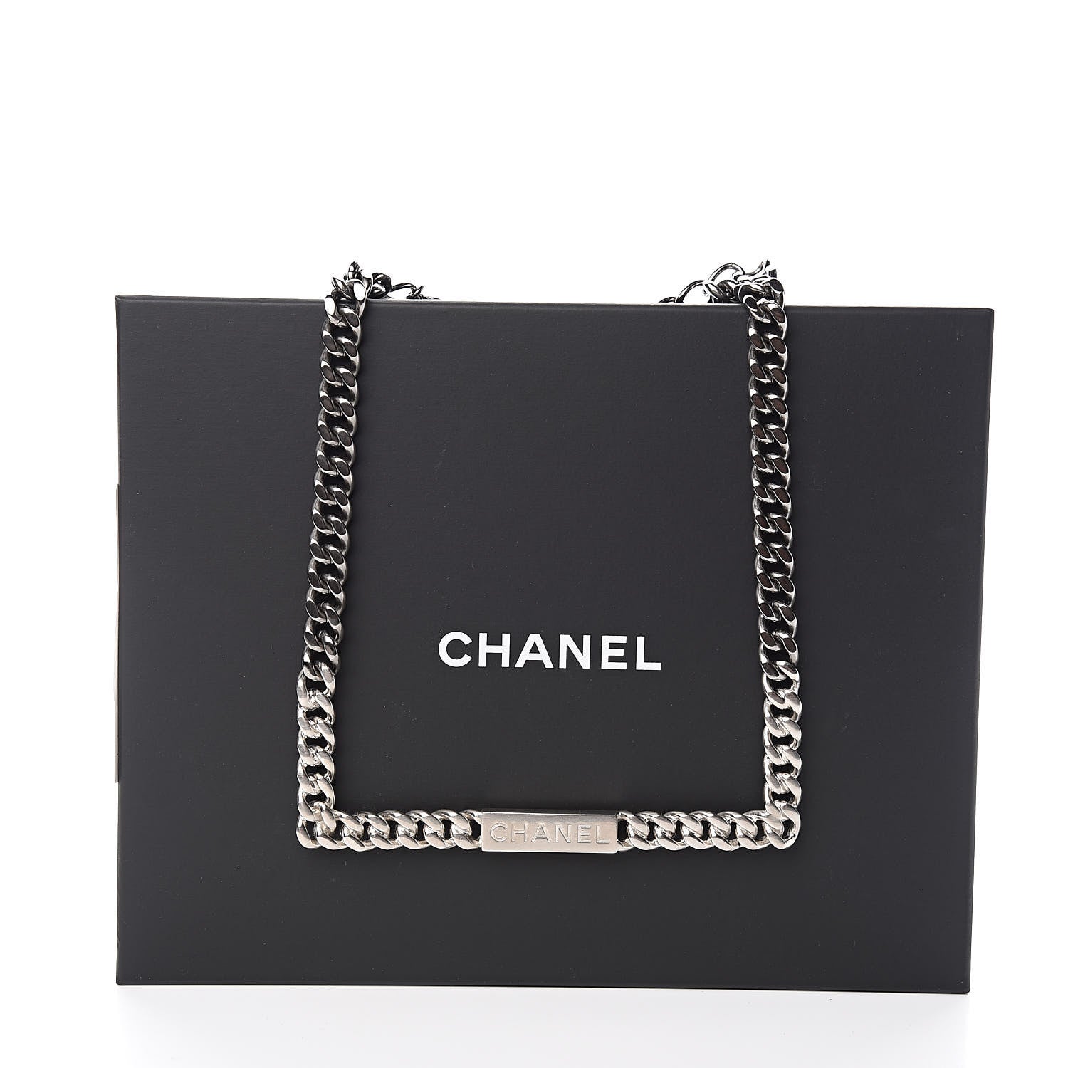 Chanel Oversized Chain Logo Short Necklace Silver 5 of 5