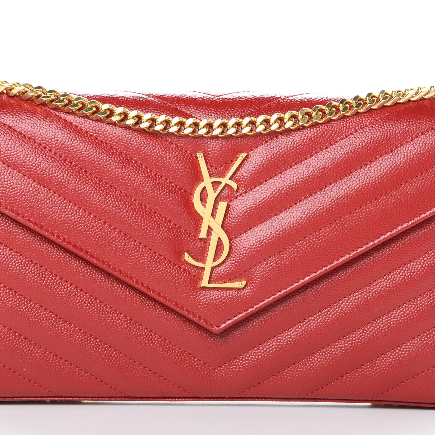 Grain De Poudre Matelasse Chevron Monogram Chain Wallet Red