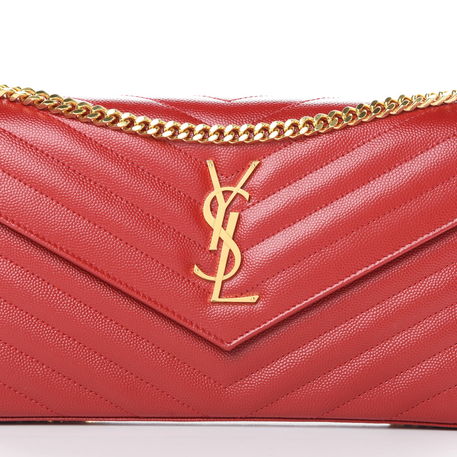Saint Laurent Grain De Poudre Matelasse Chevron Monogram Chain Wallet Red 8 of 12