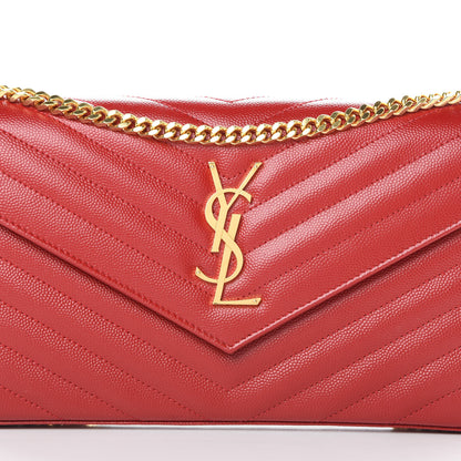 Saint Laurent Grain De Poudre Matelasse Chevron Monogram Chain Wallet Red 8 of 12