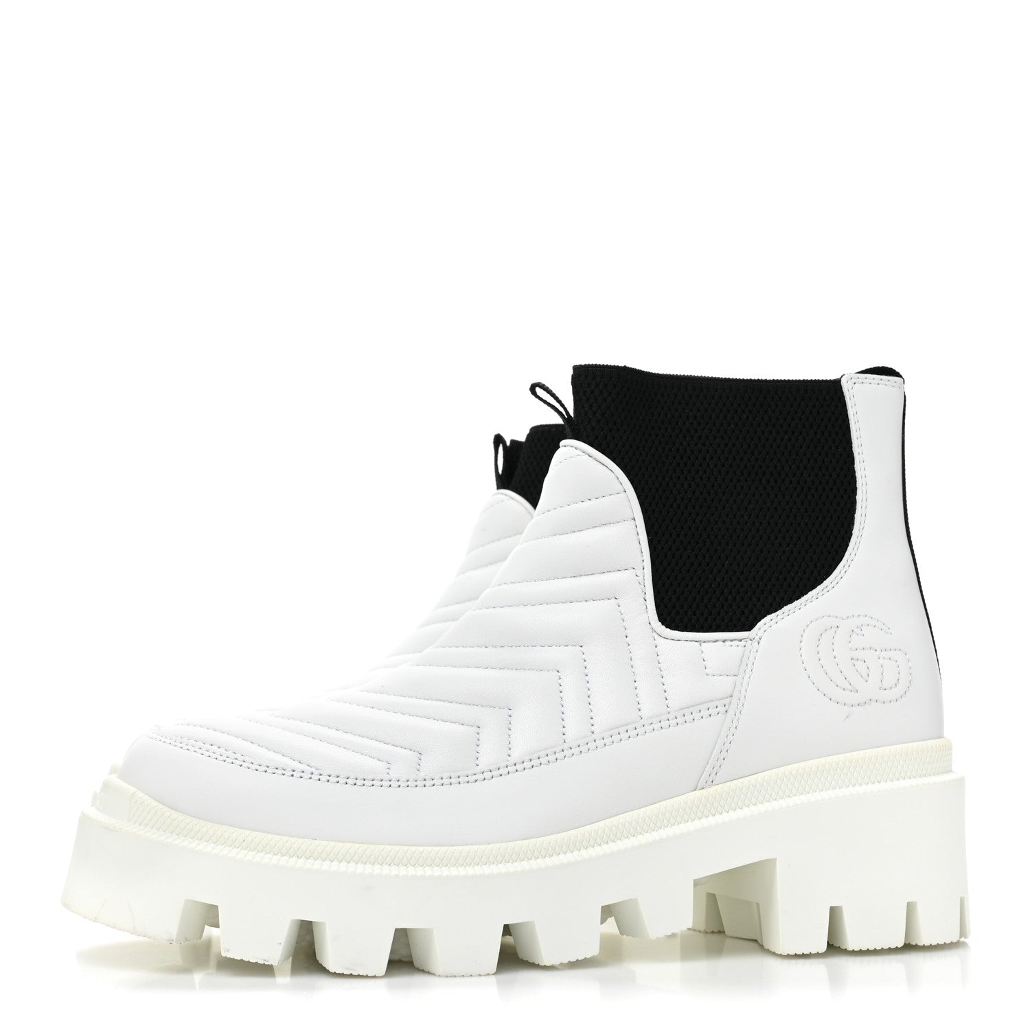 Gucci Calfskin Nappa Matelasse Frances Chelsea Boots 38 Great White Black 3 of 11