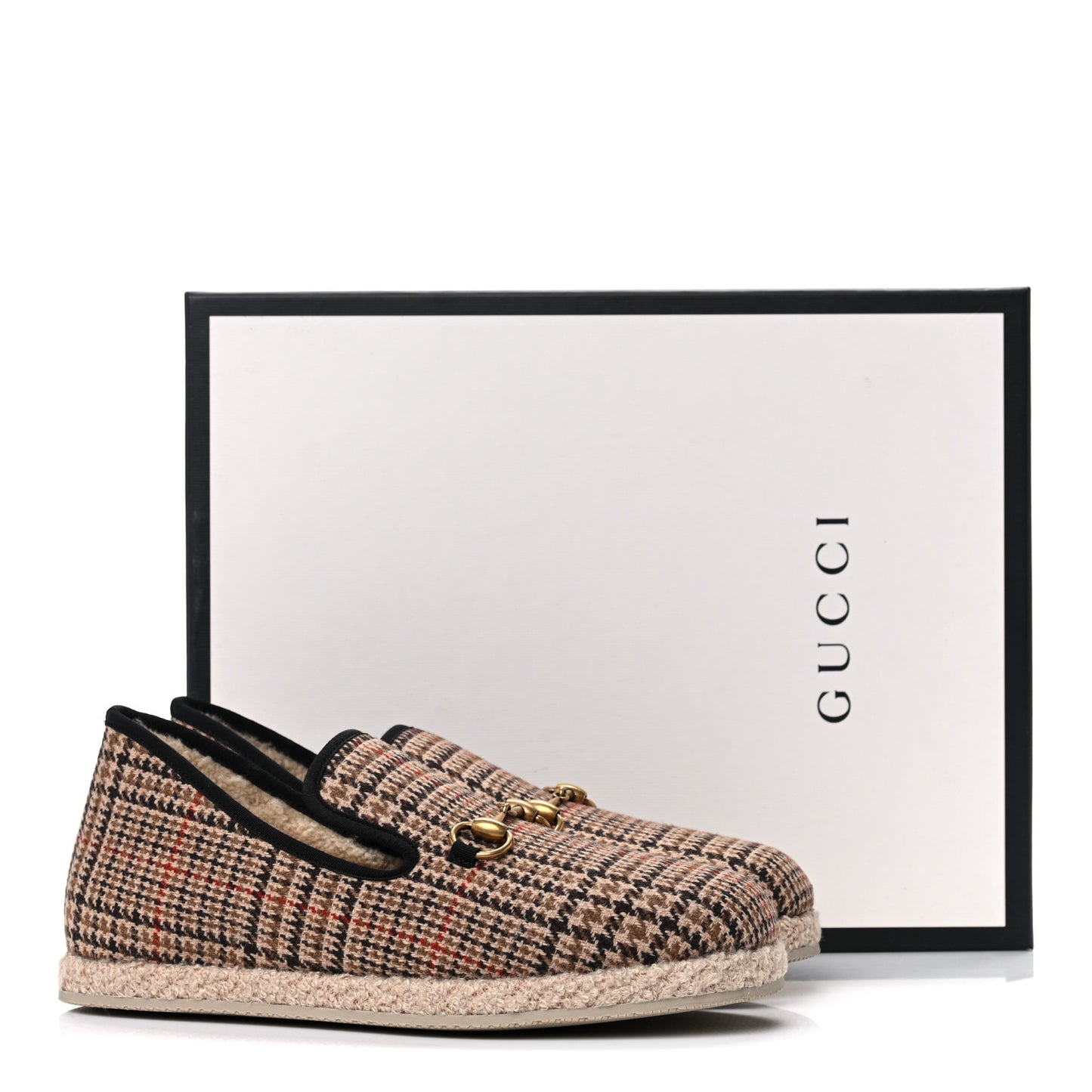 Wool Tweed Plaid Houndstooth Mens Fria Horsebit Loafers 7 Mahogany Black