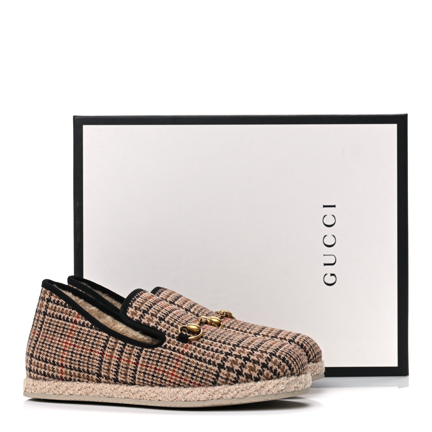 Gucci Wool Tweed Plaid Houndstooth Mens Fria Horsebit Loafers 7 Mahogany Black 8 of 8