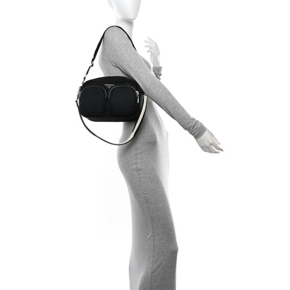 Prada Tessuto Nylon Pocket Cargo Shoulder Bag Black White 2 of 9