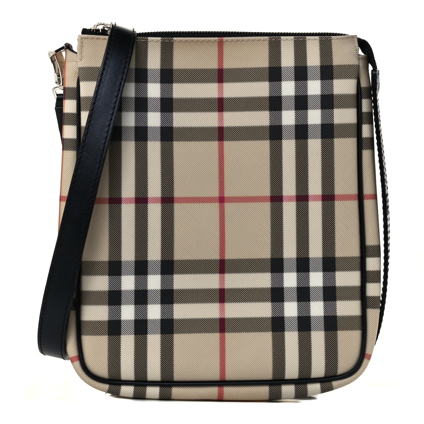 House Check Flat Crossbody Messenger Bag Black