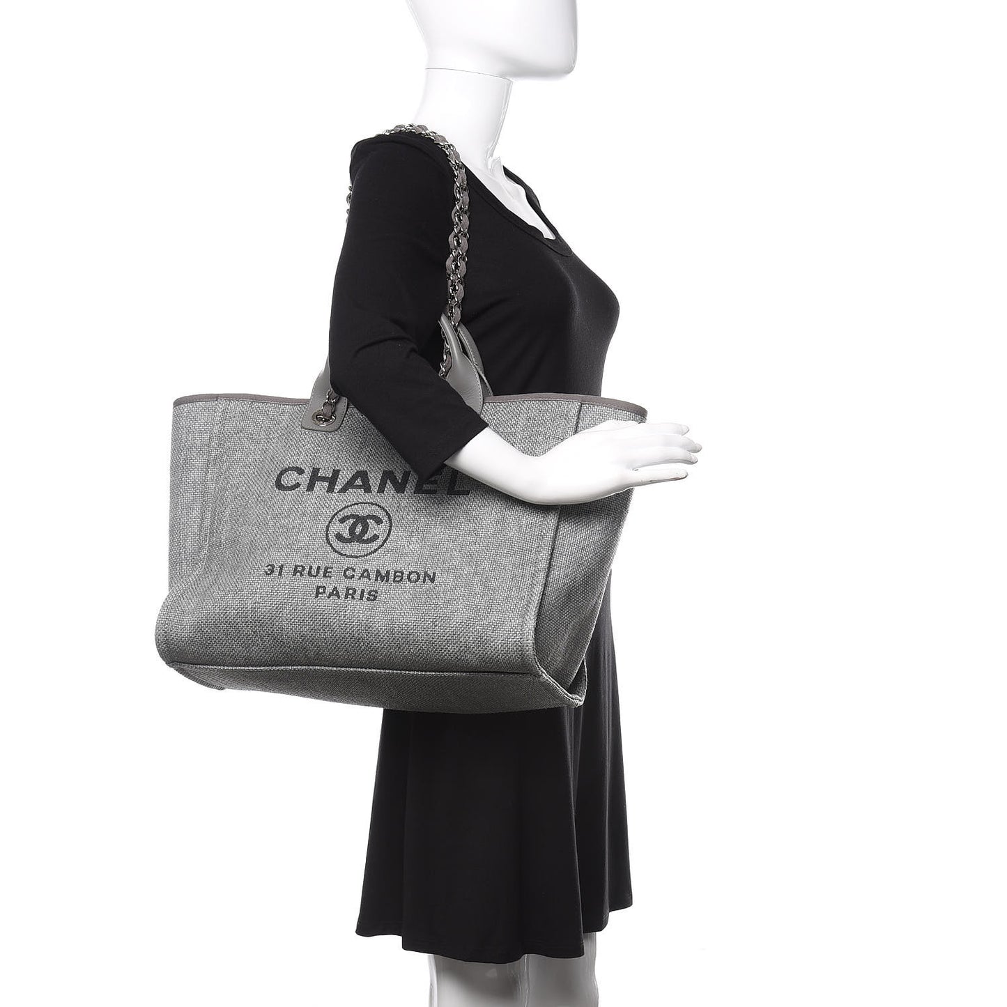 Woven Straw Raffia Medium Deauville Tote Grey