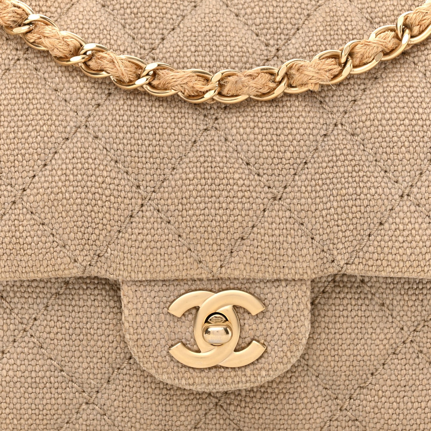 Canvas Quilted Mini Rectangular Flap Beige
