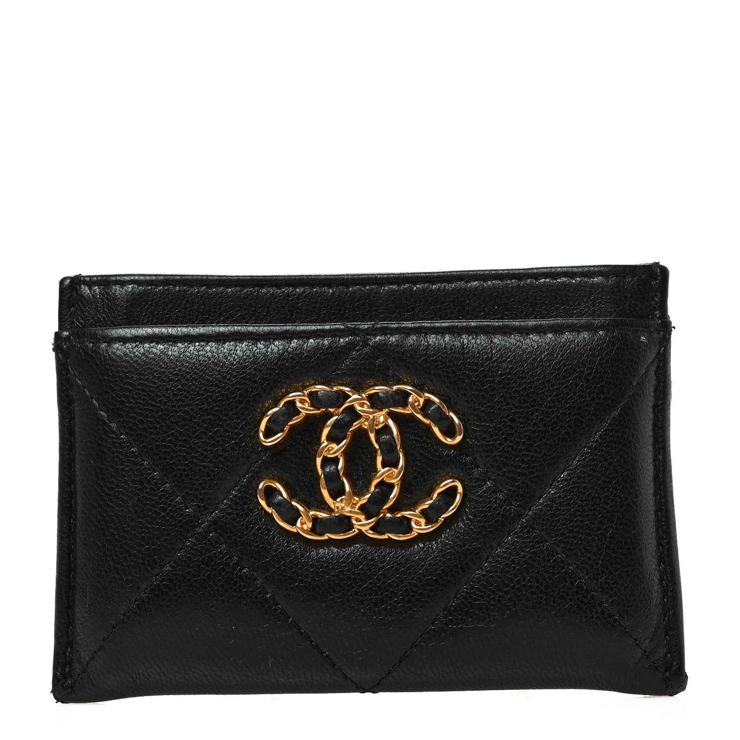 Chanel Shiny Goatskin Quilted Chanel 19 Card Holder Black 1 of 8