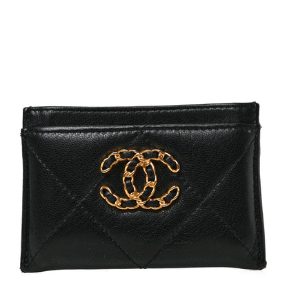 Chanel Shiny Goatskin Quilted Chanel 19 Card Holder Black 1 of 8