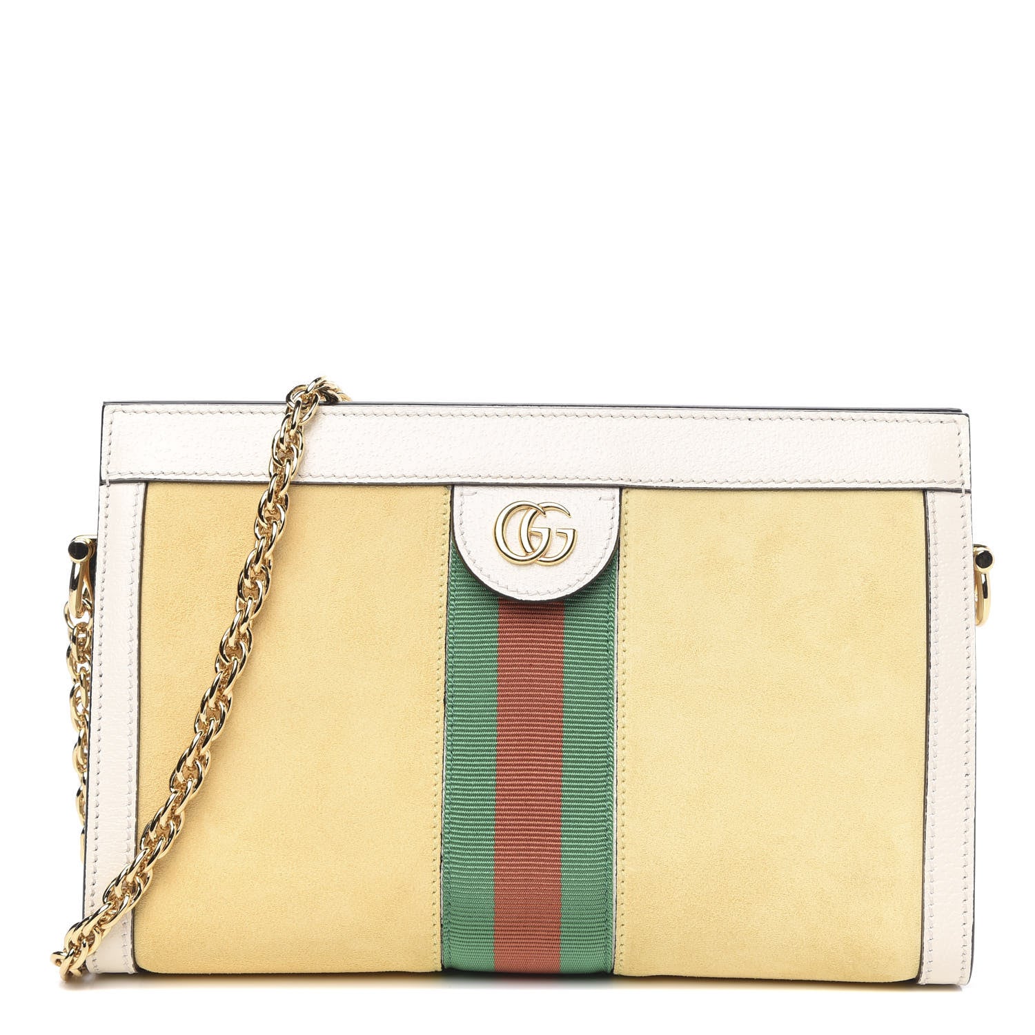Gucci Suede Calfskin GG Web Small Ophidia Chain Shoulder Bag Burro New Mystic White 1 of 12