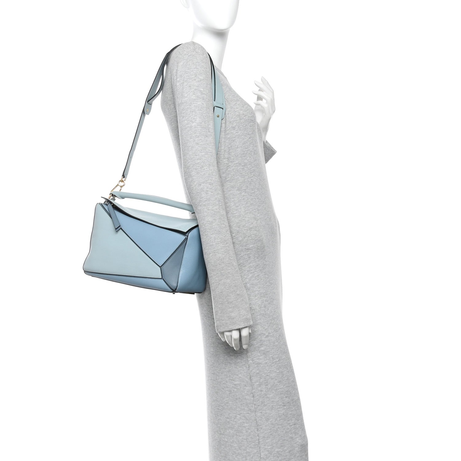 Loewe Calfskin Medium Puzzle Bag Aqua Light Blue Stone Blue